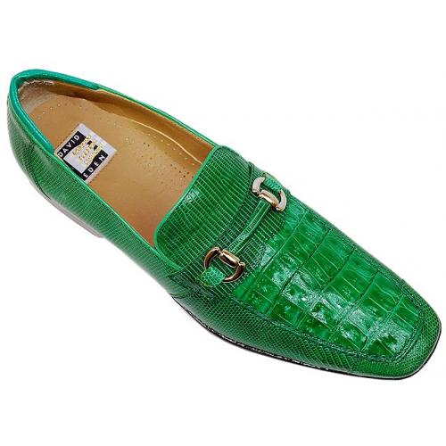David Eden  "Champlain" Lime Green Genuine Crocodile/Lizard Shoes With Bracelet
